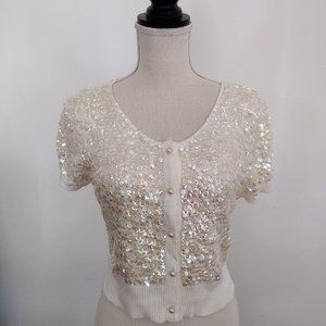 Cropped Ivory Sequin Sweater s L